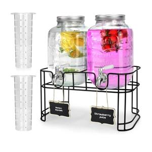1 Gallon Glass Drink Dispensers For Parties 2PACK.Beverage Dispenser,Glass Drink Dispenser With Stand And Stainless Steel Spigot 100% Leakproof.Lemonade Dispenser With Ice Cylinder.Laundry Detergent