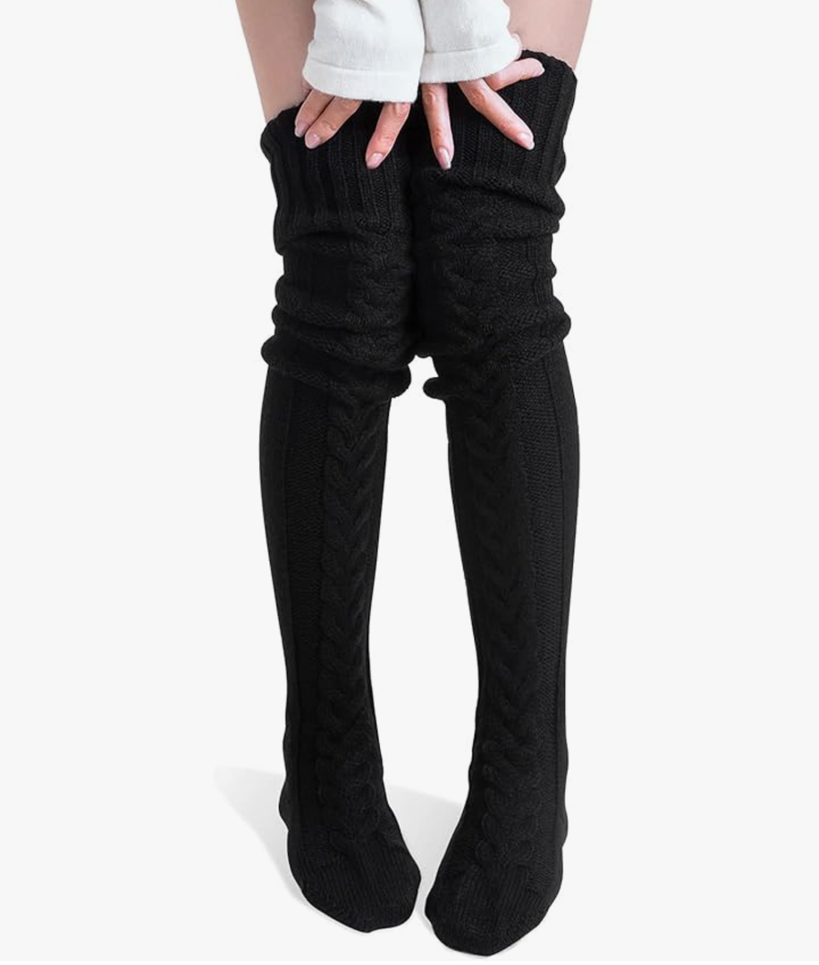 Pcavin Women's Thigh High Socks Over the Knee Cable Knit Boot Socks, Long Warm Fashion Leg Warmers Winter, One Size