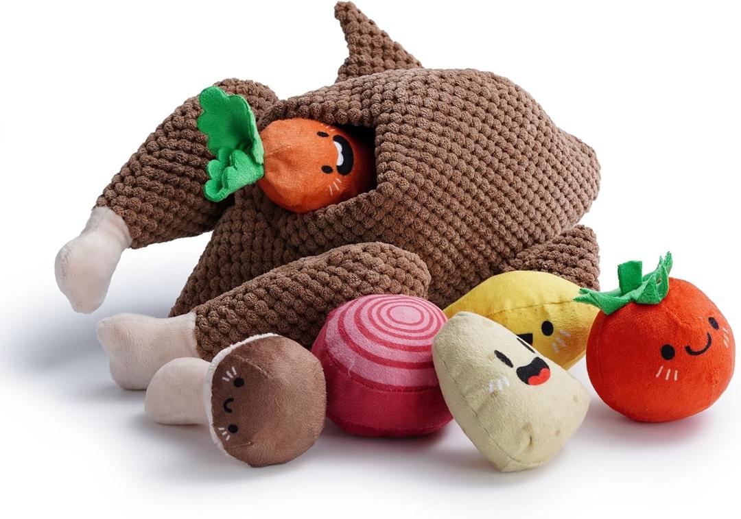 Nocciola 7 in 1 Thanksgiving Turkey Dog Toys, Squeaky Stuffed Soft Interactive Cognitive Enrichment Hide and Seek Dog Chew Toys for Large Medium Small Dogs, Cute Plush Pet Supplies, 7 Packs