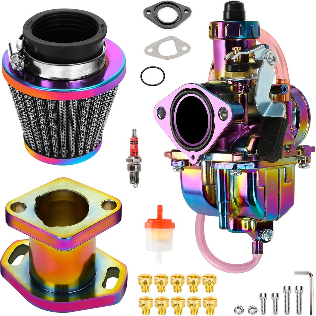 FVRITO VM22 Carburetor Carb Jet Kit for Predator 212cc 196cc Coleman CT200U BT200X Mini Bike KT196 Go Kart Baja MB165 MB200 GX160 Clone Engine with Air Filter Intake Manifold Performance Parts Rainbow