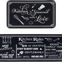 Voanos Black and White Kitchen Rugs,Non Skid Washable Microfiber mats for Kitchen Floor,Kitchen Rules Theme Cushioned Runner Rug Decor Sets of 2,Size 17"x 47"+17"x 30"