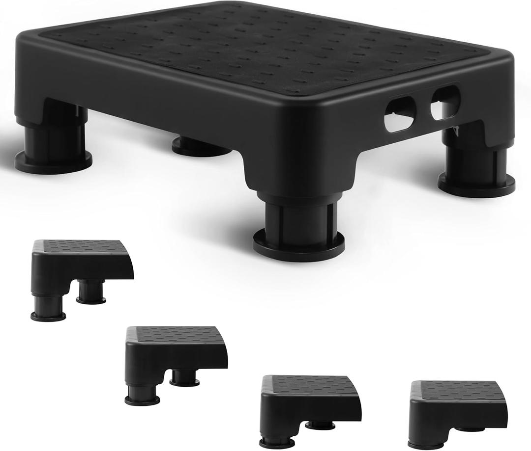 Adjustable Step Stool for Bed, Bathtub, Car and Kitchen, 4-Level Height 3.4"-5", Non-Slip Platform with 6 Anti-Skid Feet  Step Stool for Adults Seniors Kids Maternal, Black