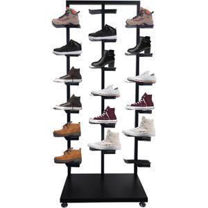 lesolar Commercial Clothing Store Shoe Rack Display Rack, Shoe Organizer Stand,Retail Boutique Shoes Display Shelf Metal Sneaker Shelf Large Free-Standing Shoe Shelf for Home Store, Black, 23.6x13.8x61 inches