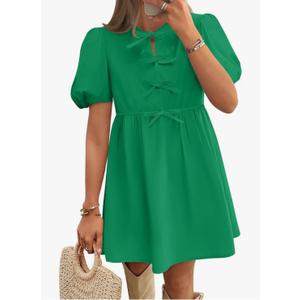 ZESICA Women's Summer Short Sleeve Tie Front Mini Dress Cute Babydoll Ruffle Pleated A Line Tunic Dresses Size Small ZESICA Women's Summer Short Sleeve Tie Front Mini Dress Cute Babydoll Ruffle Pleated A Line Tunic Dresses Size Small