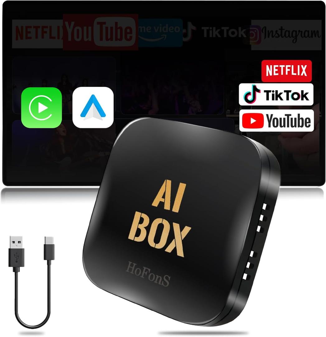 AI Box Carplay, 2+16GB Ai Magic Box for Streaming Netflix/YouTube/TikTok, Car Play Wireless Adapter Supports iPhone & Android Auto, Plug & Play, for Cars with OEM Wired CarPlay/Android Auto