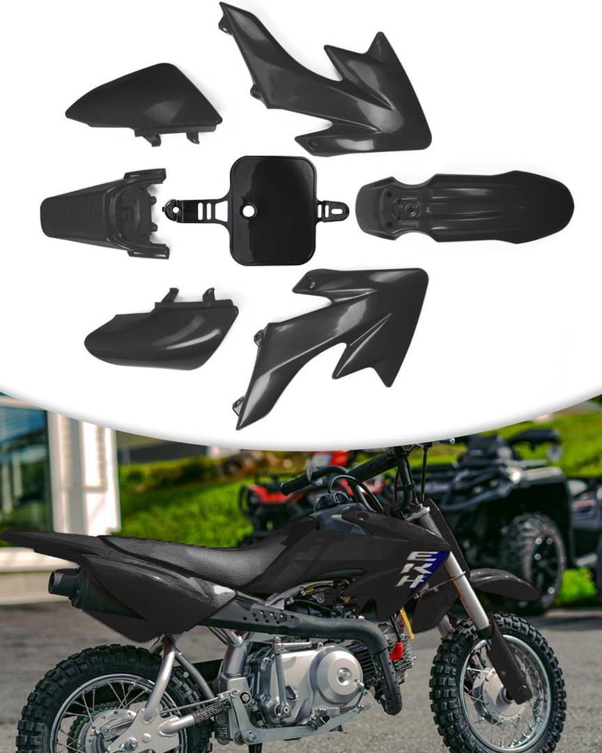 XR/CRF 50 Plastics Fairing Fender Kit For SDG SSR And More Dirt Pit Bike, BLACK (Complete Bundle)