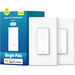 meross Smart Light Switch 2 Pack Supports Apple HomeKit, Siri, Alexa, Google Assistant & SmartThings, 2.4GHz Wi-Fi Single Pole Light Switch, Neutral Wire Required, No Hub Required