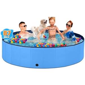 Jecoo Dog Pool for Large Dogs Kiddie Pool Hard Plastic Foldable Dog Bathing Tub Portable Outside Kids Swimming for Pets and Dogs Outdoor Backyard, Size: 3XL-87"x16"