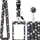 ID Badge Holder with Retractable Badge Reel Clip and Lanyard, Cute Card Name Tag Lanyard Vertical ID Protector Bage Clips for Nurse Doctor Teacher Student (Cute Cat Head)