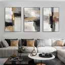 Neutral Abstract Wall Art Set of 3 Framed Canvas Prints, 16x24 Inch Modern Beige Black Abstract Paintings with Gold Accents, Minimalist Wall Decor for Living Room Bedroom Dining Room, Metal Frame Ready to Hang