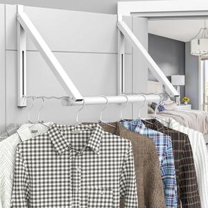 Hleelomi Over The Door Drying Racks for Laundry, Expandable Foldaway Clothes Rail, Suitable for Doors in Bedrooms, Dorms, and Bathrooms, White 2 Rack and A Rod