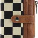 Women's RFID Blocking PU Leather Bifold Wallet-Compact Design with 8 Card Slots,ID Window,Snap Button Closure|Stylish Checkered Pattern,Multiple Colors|Secure&Functional for Daily Use(Checkered brown)