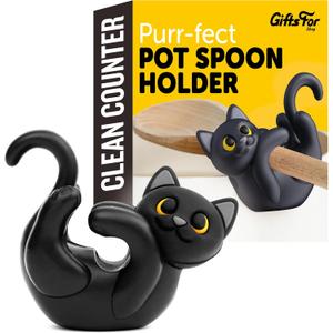 Black Cat Spoon Rest for Stove Top  Silicone Pot Clip Utensil Holder & Lid Lifter  Funny Kitchen Gadget, Unique Witchy Cat Gifts for Women & Halloween  3" x 2.5"