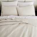 WDCOZY Beige Pick Stitch King Size Quilt Set, Striped Lightweight Soft Summer Spring Bedspread, Bamboo Linen Like Textured Coverlet, Chambray Farmhouse Country Rustic Bedding, Netural Thin Comforter