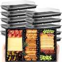 Shellwei 20 Pack 3 Section Large Divided Charcuterie Board with Lid Disposable Travel Catering Serving Trays 15 x 10 Inch Plastic Cake Cookie Serving Platter for Halloween Thanksgiving (Black)