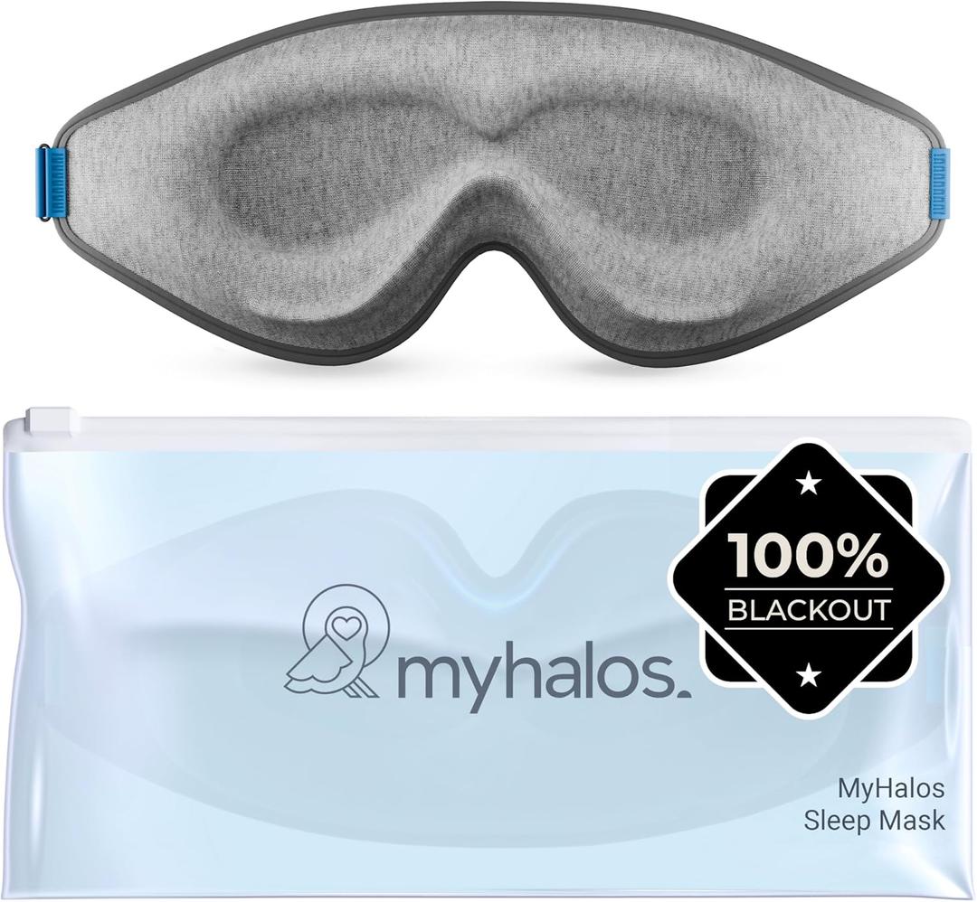 MyHalos Sleep Mask  3D Blackout Eye Mask for Women & Men, Side Sleepers, Zero Pressure Memory Foam Eyelash Friendly, Breathable,Award-Winning Sleep Aid for Travel (Grey, 1 Count (Pack of 1))