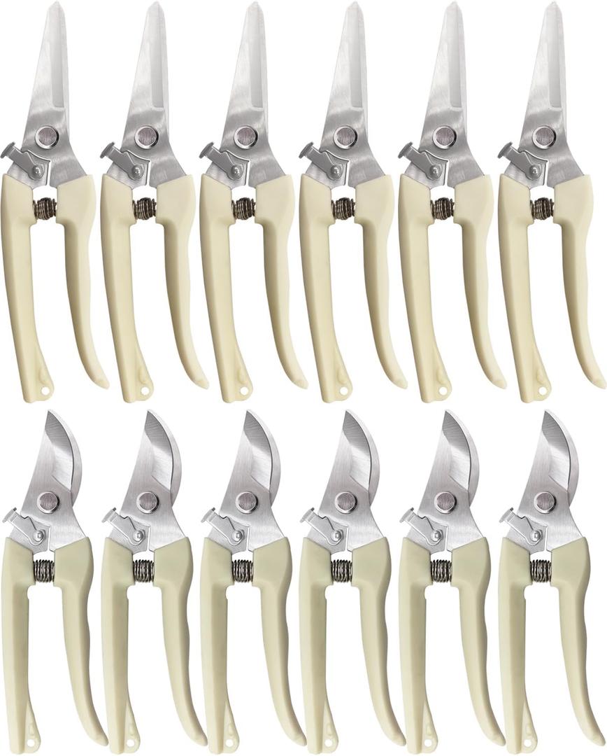 Pruning Shears for Gardening - 12 Packs Stainless Steel Garden Shears for Cutting Flowers Stems, Plants, Bonsai, Fruits Picking (Yellow)