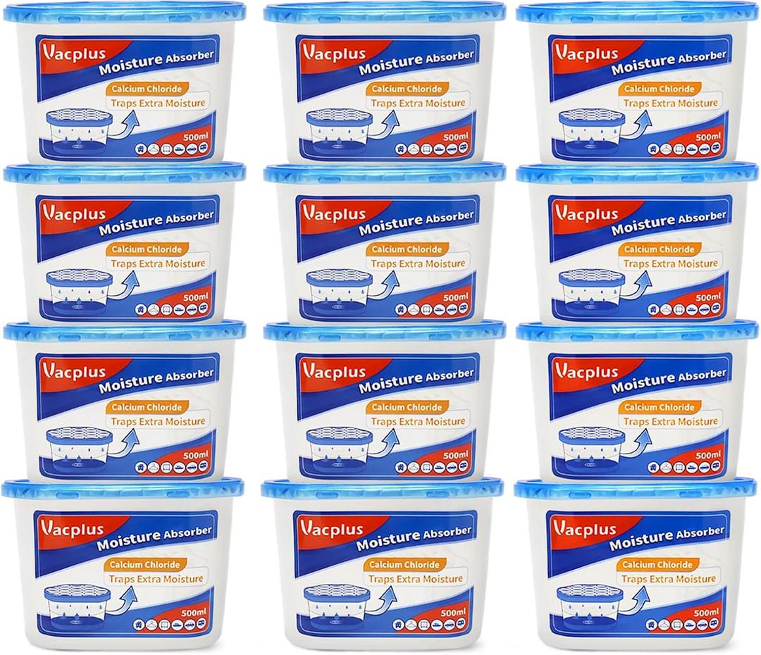Vacplus Moisture Absorbers, 10.5 Oz Humidity Absorber Boxes Attracts Extra Moisture from Your Bathroom, Closet, Kitchen & Study, Dehumidifier, Odor Eliminator for Closet (Fragrance Free), 12 Packs