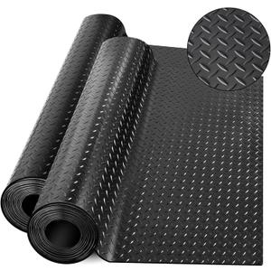 Diamond-Plate Rubber Flooring Rolls, 21FT *16IN Garage Floor Mat, 4 * 7Ft Cover Area PVC Garage Flooring Roll for Garage Floor, RV Trailer Flooring, Water/Stain Resistant Parking Mat Black (1Pcs)
