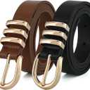 Earnda Leather Belts for Women Jeans Pants Skinny Waist Belt Gold Buckle Ladies Thin Belt 0.91" Width (Small: 26"-28" (Pant 4-6))