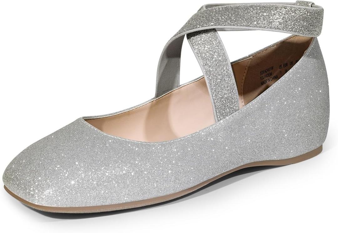 DREAM PAIRS Women's Ballet Flats, Comfortable Slip-On Square Toe Dress Shoes with Elastic Ankle Straps (7.5)