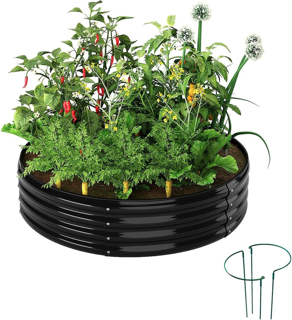 Galvanized Metal Planter Round Raised Garden Bed Kit for Gardening Outdoor2x2x1ft Grow Garden Box Raised Flower BedRound Galvanized Planter Outdoor Metal Fire Pit Ring Black (2x2x1FT1pcs)