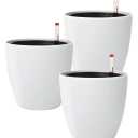 SAROSORA 7'' Self Watering Flower Pot with Water Level Indicator Easy Modern Decorative Planter for Dill PachiraMacrocarpa Herbs Succulents (Matte White)