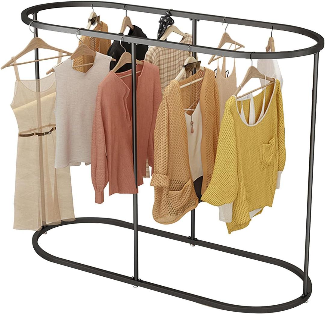 Round Clothes Rack - Commercial Oval Iron Clothes Rack, Free Standing, Suitable For Bedroom & Boutique Store Display (Black, 47.2 * 19.6 * 55.1INCHES)
