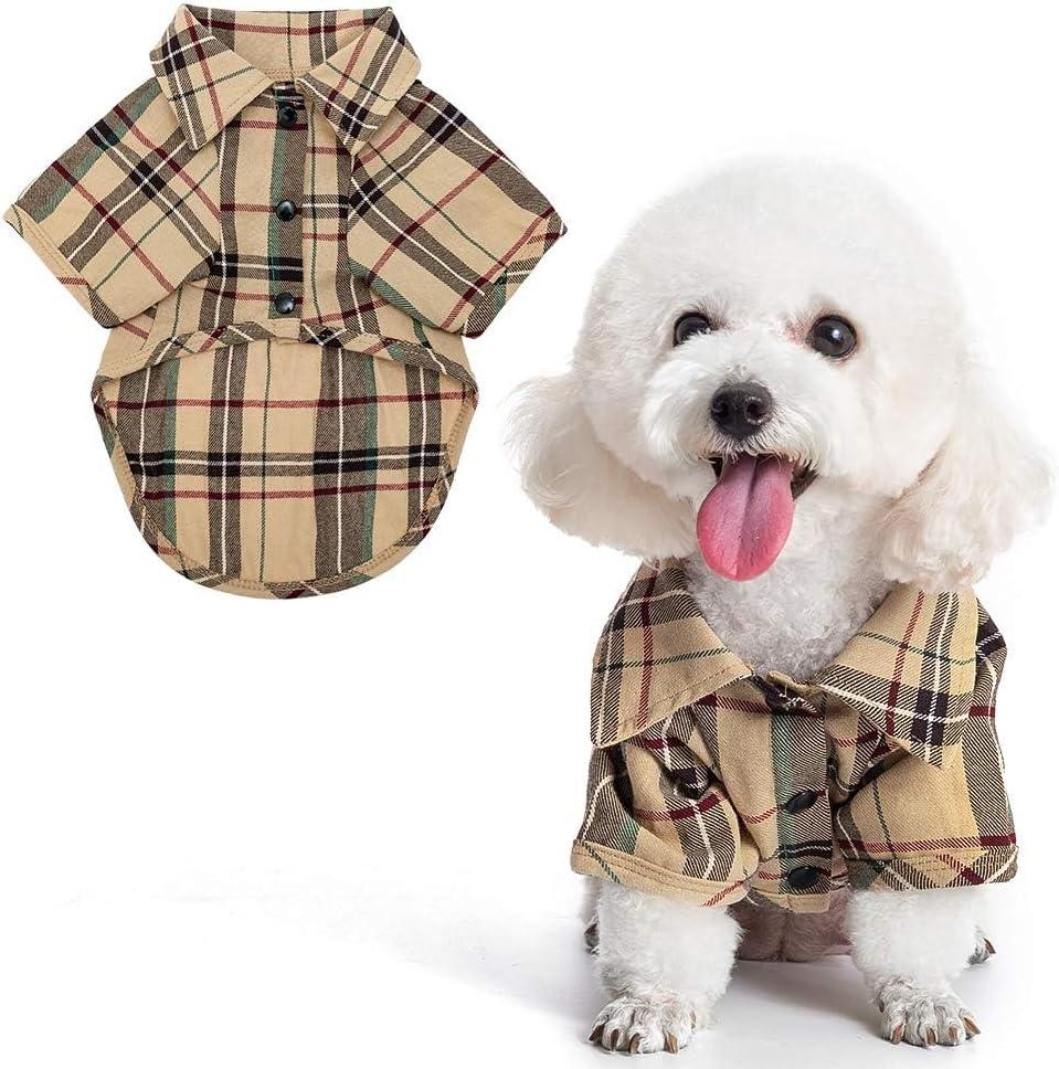PUPTECK Plaid Dog Shirt, Cute Puppy Cat Polo T-Shirt, Soft Pet Clothes Outfit for Small Medium Dogs, Costume, Medium