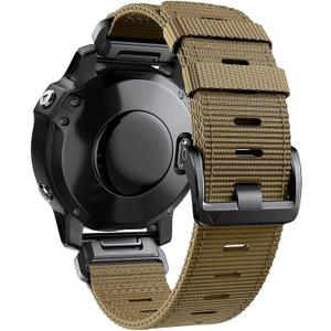 Adjustable 26mm Nylon Watch Band for Garmin Fenix 8 51mm Fenix 7X/6X/5X/Enduro 2, Tactix 7 Pro, Epix Pro 51mm - Quick fit 26 Sports Wrist Strap with Stainless Steel Adapter (Khaki - Black Buckle, 26mm)