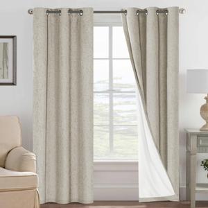 H.VERSAILTEX 100% Blackout Curtains for Bedroom Thermal Insulated Linen Textured Curtains Heat and Full Light Blocking Drapes Living Room Curtains 2 Panel Sets, Cobblestone, 42x84 Inch