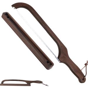Bread Knife with Wooden Tray, 16.5" Serrated Sourdough Bread Knife, Premium Bow Bread Slicer for Homemade Bread, Bagels & Loaf, Stainless Steel Cutter (Black Walnut, Wide-Spacing)