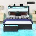 Queen Bed Frame with Headboard, Metal Platform Frame with Smart LED Lights and USB Charging Station, Storage Drawers, Heavy Duty Metal Slats, No Box Spring Needed, Noise Free, Easy Assembly