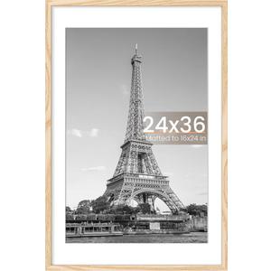 24x36 Poster Frame, Display Pictures 20x30 with Mat or 24x36 Without Mat, Wall Hanging Picture Frame, Natural, 1 Pack