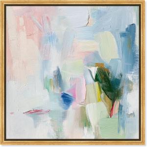 Art Remedy Verdant Breeze Over White Canvas Modern Colorful Art, Gold Frame, 24" x 24"