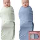Momcozy Baby Swaddles for 0-3 Months, Noiseless Fasteners & Easy Wrap Design, Perfect for New Parents, Unisex Gift Set of 2, Green & Blue