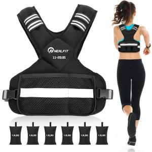 Weighted Vest for Women and Men, 11-20lbAdjustable Weighted Vest with Reflective Strip, Body Weight Vest for Walking, Running, Fitness, Strength Training (Black)