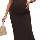 OYOANGLE Women's Maternity Mock Neck Sleeveless Ruched Dress Pregnancy Bodycon Maxi Tank Dresses Baby Shower Photoshoot (Brown, L)