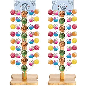 AVLA 2 Pack Wood Cake Pop Stand, 48 Holes Wooden Lollipop Holder, Decorative Candy Table Display Dessert Stand for Wedding, Birthday, Parties, Anniversaries, Sturdy and Easy to Assemble