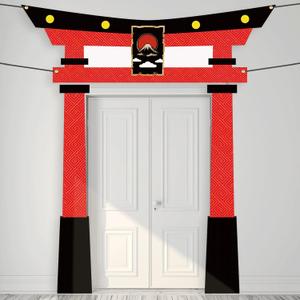 Japanese Torii Gate Door Banner 3PCS Ninja Warrior Backdrop Door Decoration for Karate Birthday Party Photo Booth Props