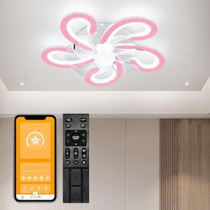 23" Ceiling Fans with Lights and Remote, Low Profile Ceiling Fan, Flush Mount Bladeless Ceiling Fan, Dimmable Stepless Color Temperature Change (Pink)