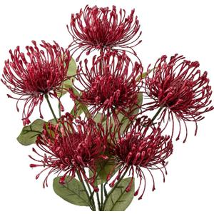 Hollyone 33" Red Artificial Mums Flowers Faux Chrysanthemum Flowers 2Pcs Spider Mum Flower Arrangement Spring Summer Pincushion Flower with 3 Heads Long Stem for Centerpiece Bouquet Home Decor