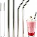 4 PACK Stainless Steel Smoothie Straws,0.4'' Extra Wide Reusable Metal,9.5inch Replacement Long Drinking Straws for Milkshake, Smoothie,Beverage,Bubble Tea with 2 Cleaning Brush