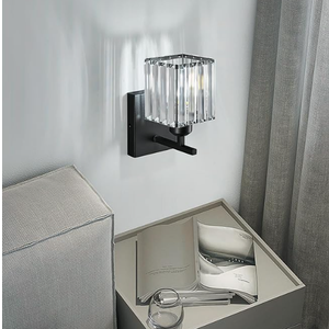 FDPBY Modern Wall Sconce Set of Two Indoor Wall Lamp Black Wall Sconces Crystal Wall Light Bathroom Vanity Light Fixtures Wall Mounted Room Sconce Wall Lighting