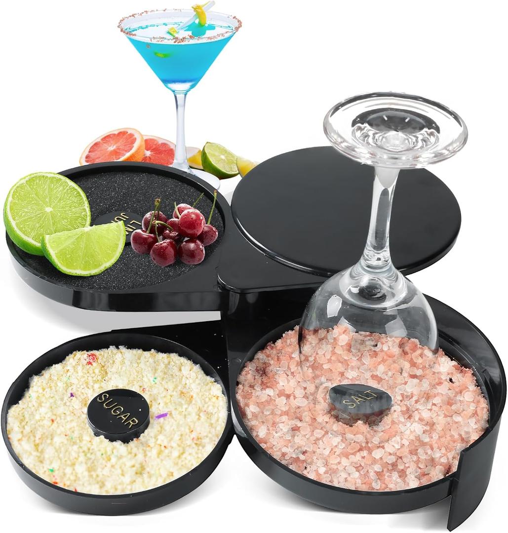 NATGAI 3-Tier Bar Glass Rimmer Bartender Tool | Bar Juice Cocktail Seasoning Box with 3 Swing-Out Trays, Sponge Included, Plastic Margarita Cocktail Bartender Tool, for Party, Bar, and Reception