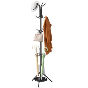 Coat Rack Freestanding, Entryway Hanger Stand, Umbrella Holder, Hall Tree With 12 Hooks, Floor Standing Metal Tree Stand, Black