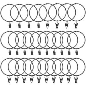 uxcell 28 Pack Curtain Rings with Clips, 3" Interior Diameter Curtain Clip Rings Hooks for Hanging Drapery Vintage Decorative Rustproof Drapery Ring with Hooks, Black