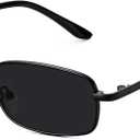 Rectangle Sunglasses for Women 90s Retro Small Narrow Square Frame UV400 Protection (Black Frame Gray Lens)
