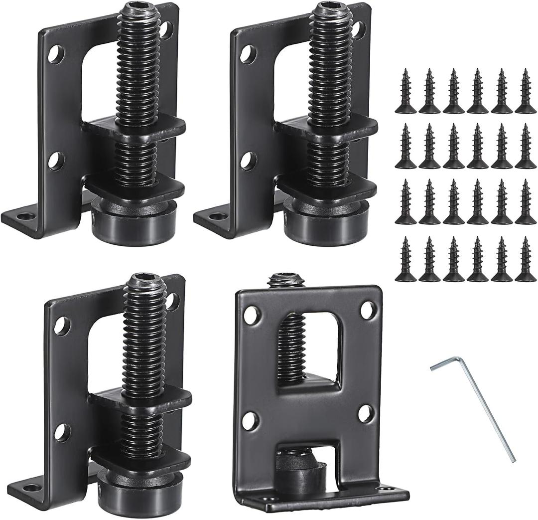 OwnMy 4 Packs Adjustable Furniture Leveling Feets L Shaped Furniture Levelers Legs, Heavy Duty Furniture Mounting Brackets Metal Leveling Feet for Workbench Cabinet Wardrobe, 2.2" H, Black