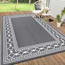 MilleLoom 8x10 Outdoor Rug,Waterproof Geometric Plastic Straw Carpet,Easy Cleaning Folding Uv Resistant Picnic Camping Mat,Lightweight Outdoor Carpet,Grey/White